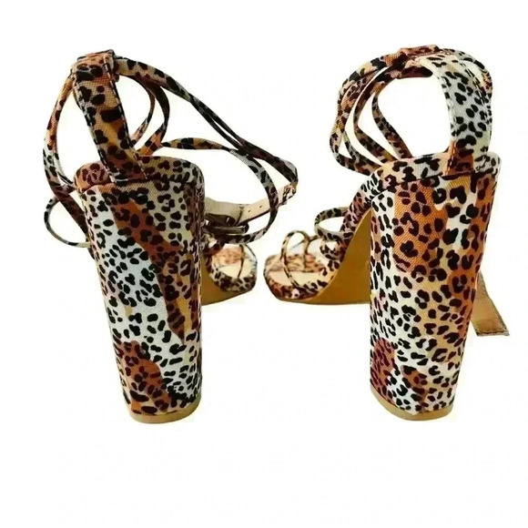 Miss Lola Adelle-2 Women’s Sz 7 Cheers Pattern Ankle Ties Heel Sandals - Picture 2 of 5
